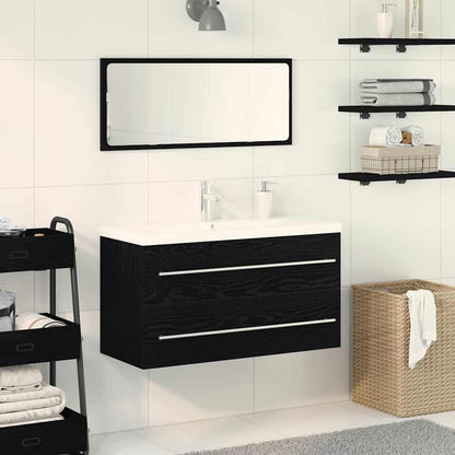 Vaskeskab Med Vask Med Skuffe 3 Pcs Sort Eg 90 X 38.5 X 48 Cm - Hovedbillede