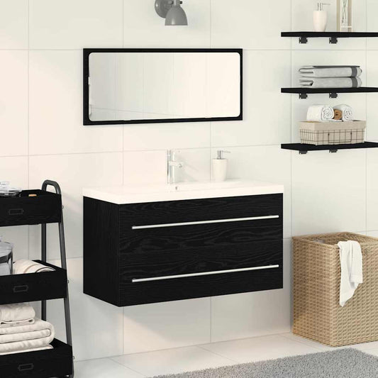 Vaskeskab Med Vask Med Skuffe 3 Pcs Sort Eg 90 X 38.5 X 48 Cm - Hovedbillede