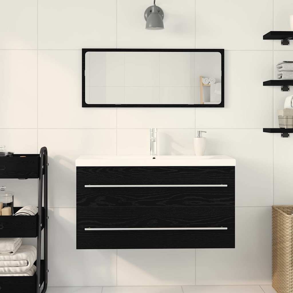 Vaskeskab Med Vask Med Skuffe 3 Pcs Sort Eg 90 X 38.5 X 48 Cm - Billede 4