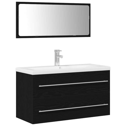 Vaskeskab Med Vask Med Skuffe 3 Pcs Sort Eg 90 X 38.5 X 48 Cm - Billede 2