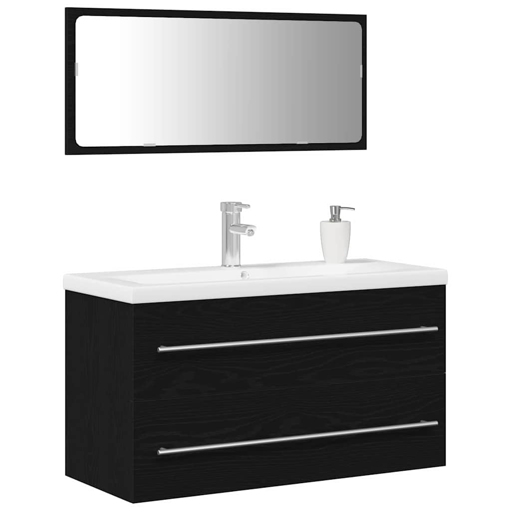 Vaskeskab Med Vask Med Skuffe 3 Pcs Sort Eg 90 X 38.5 X 48 Cm - Billede 3