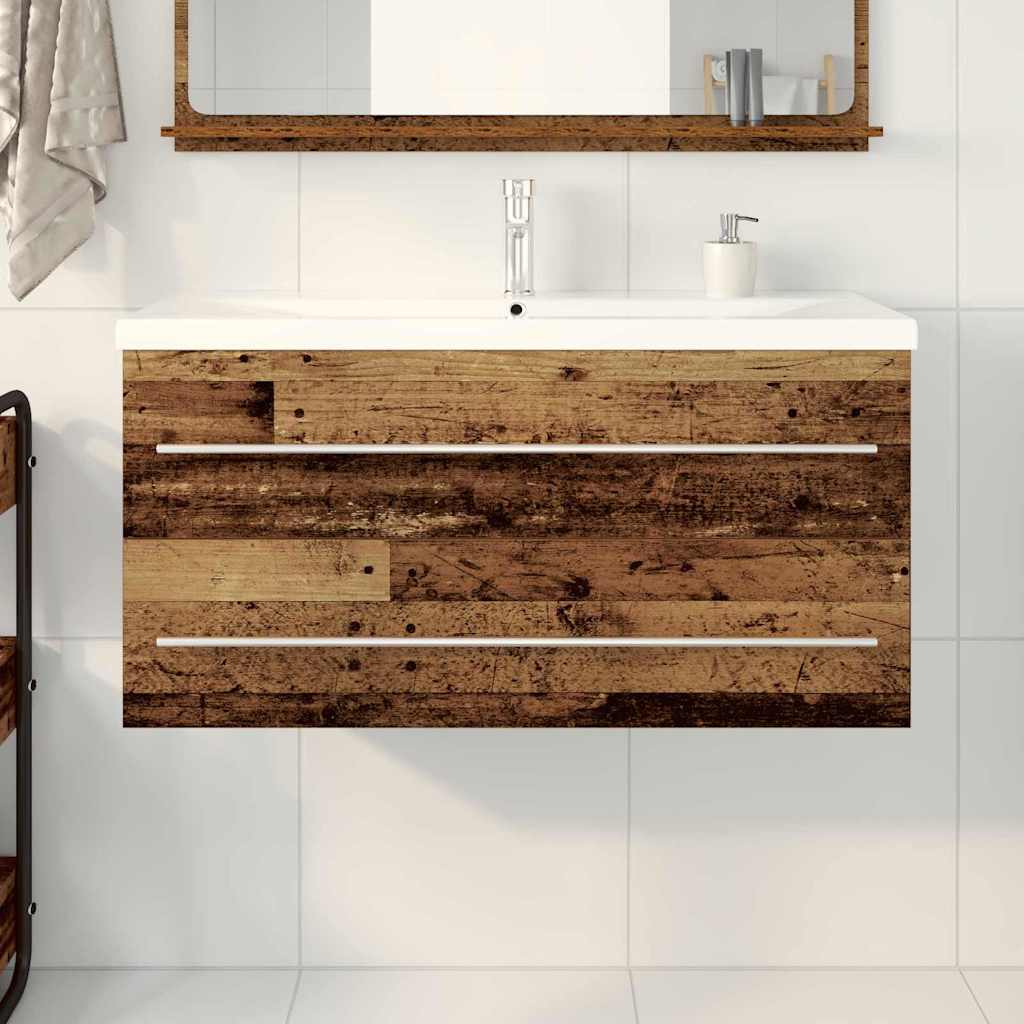 Vaskeskab Med Vask 2 Pcs Gammelt Træ 100 X 38.5 X 48 Cm - Billede 4