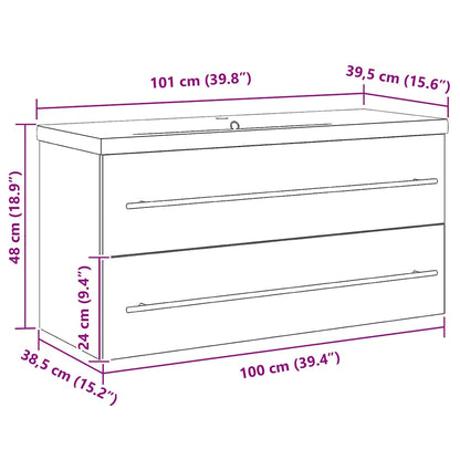 Vaskeskab Med Vask 2 Pcs Gammelt Træ 100 X 38.5 X 48 Cm - Billede 11