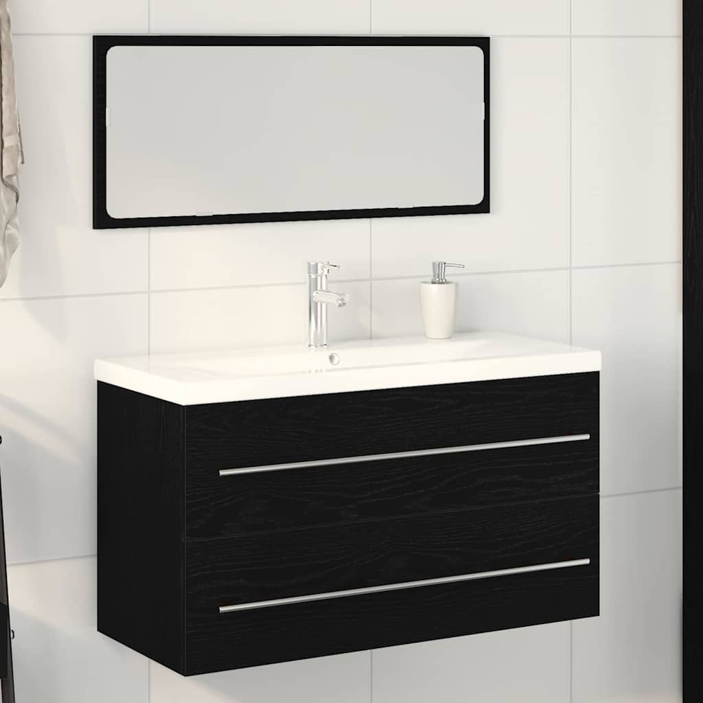 Vaskeskab Med Vask Med Skuffe 3 Pcs Sort Eg 90 X 38.5 X 48 Cm - Hovedbillede