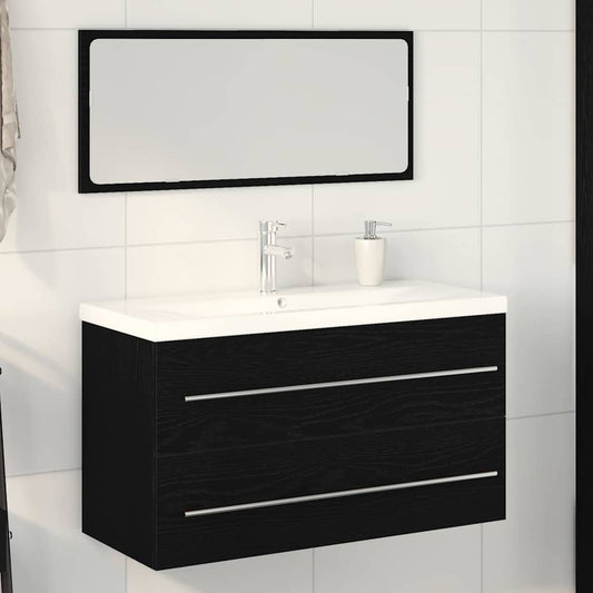 Vaskeskab Med Vask Med Skuffe 3 Pcs Sort Eg 90 X 38.5 X 48 Cm - Hovedbillede
