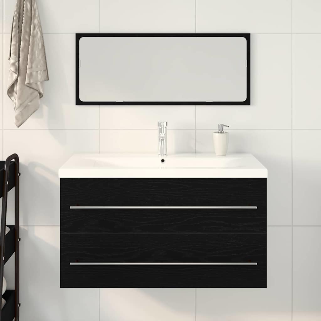 Vaskeskab Med Vask Med Skuffe 3 Pcs Sort Eg 90 X 38.5 X 48 Cm - Billede 4