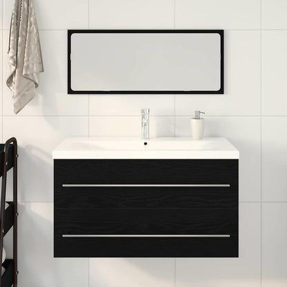 Vaskeskab Med Vask Med Skuffe 3 Pcs Sort Eg 90 X 38.5 X 48 Cm - Billede 4