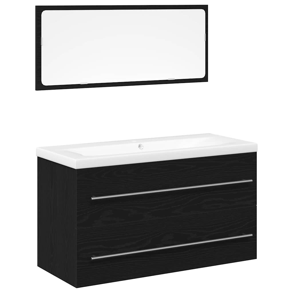 Vaskeskab Med Vask Med Skuffe 3 Pcs Sort Eg 90 X 38.5 X 48 Cm - Billede 2