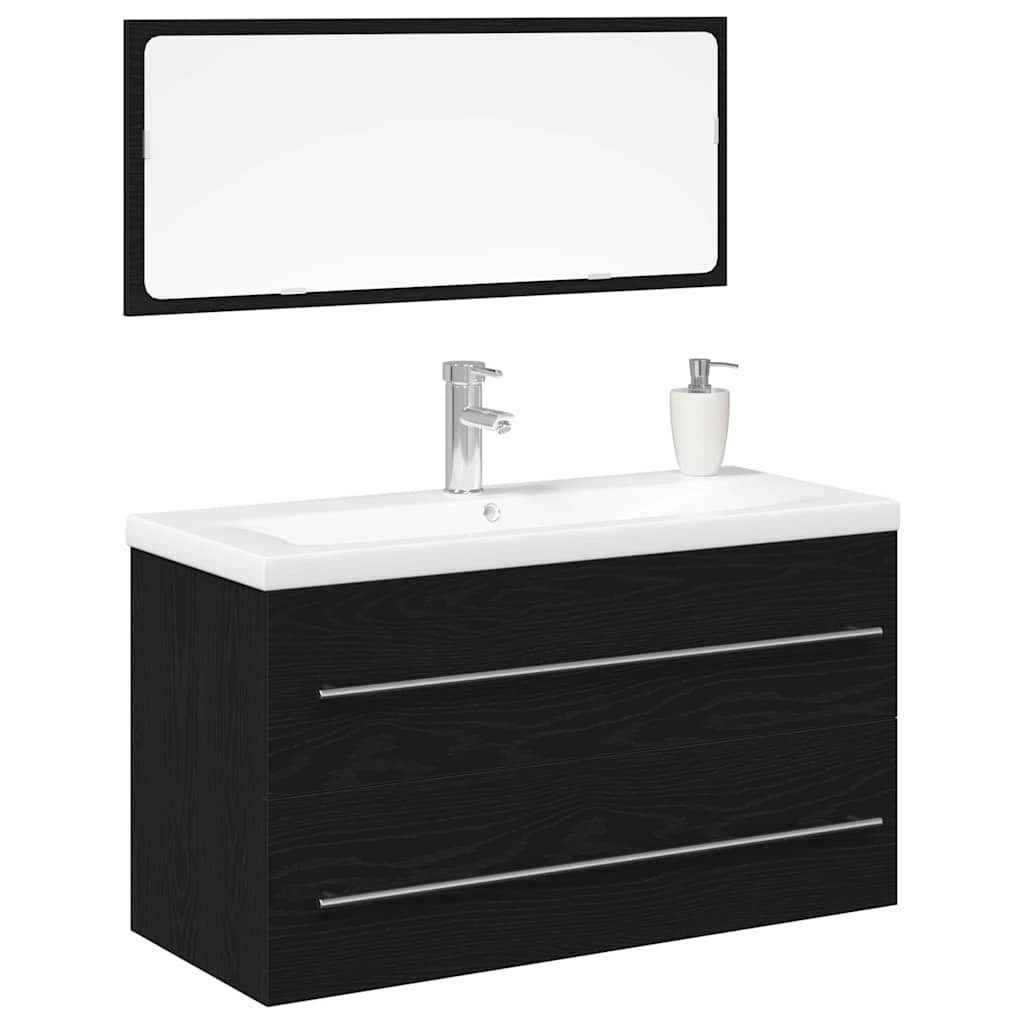 Vaskeskab Med Vask Med Skuffe 3 Pcs Sort Eg 90 X 38.5 X 48 Cm - Billede 3