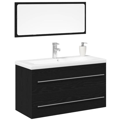 Vaskeskab Med Vask Med Skuffe 3 Pcs Sort Eg 90 X 38.5 X 48 Cm - Billede 3