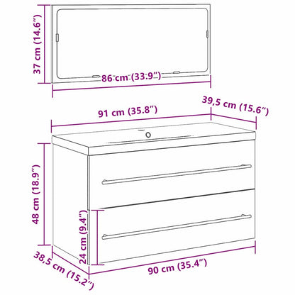 Vaskeskab Med Vask Med Skuffe 3 Pcs Sort Eg 90 X 38.5 X 48 Cm - Billede 11