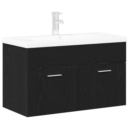 Vaskeskab Med Dør Sort Eg 90 X 38.5 X 46 Cm Konstrueret Træ - Billede 2