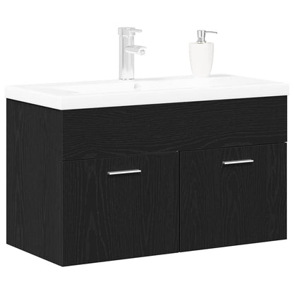 Vaskeskab Med Dør Sort Eg 80 X 38.5 X 46 Cm Konstrueret Træ - Billede 3