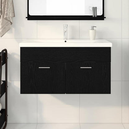 Vaskeskab Med Dør Sort Eg 90 X 38.5 X 46 Cm Konstrueret Træ - Billede 4