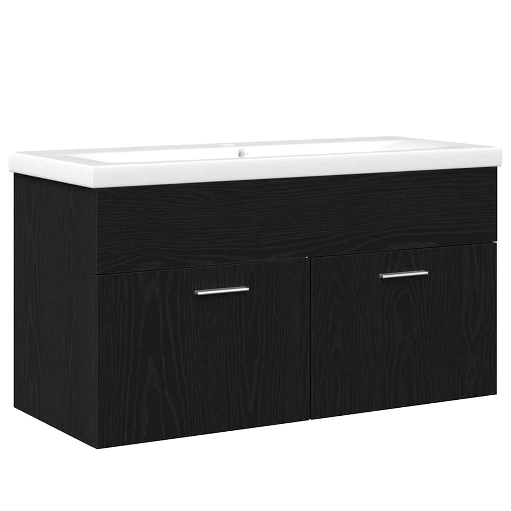 Vaskeskab Med Dør Sort Eg 90 X 38.5 X 46 Cm Konstrueret Træ - Billede 2