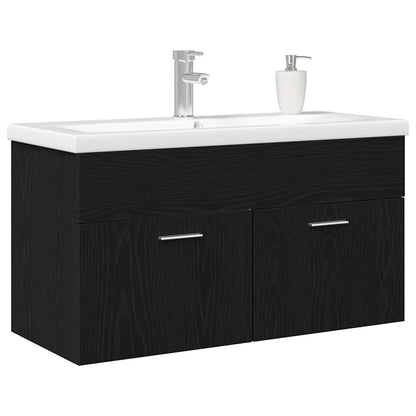 Vaskeskab Med Dør Sort Eg 90 X 38.5 X 46 Cm Konstrueret Træ - Billede 3