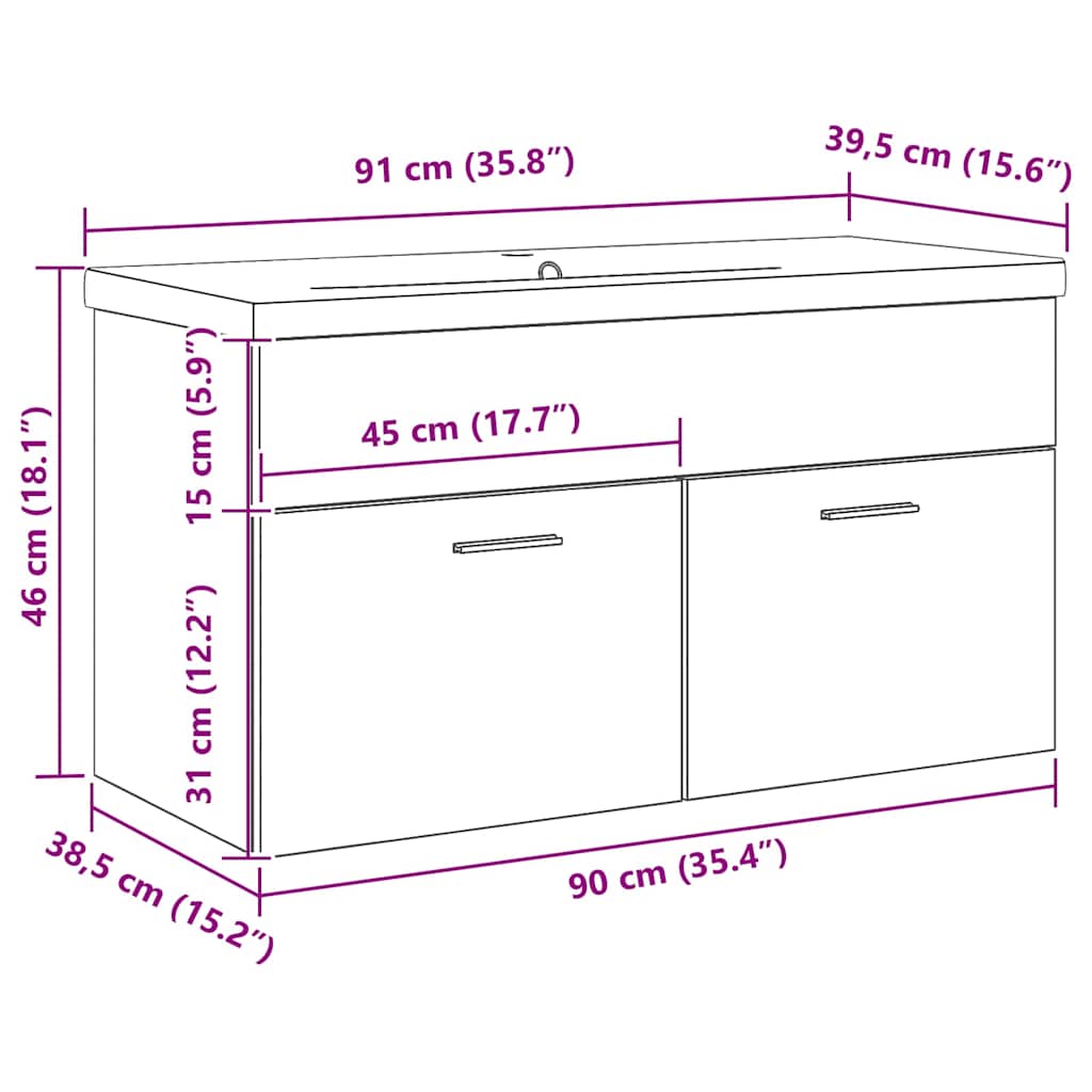 Vaskeskab Med Dør Sort Eg 90 X 38.5 X 46 Cm Konstrueret Træ - Billede 11