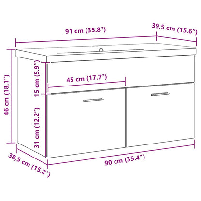 Vaskeskab Med Dør Sort Eg 90 X 38.5 X 46 Cm Konstrueret Træ - Billede 11