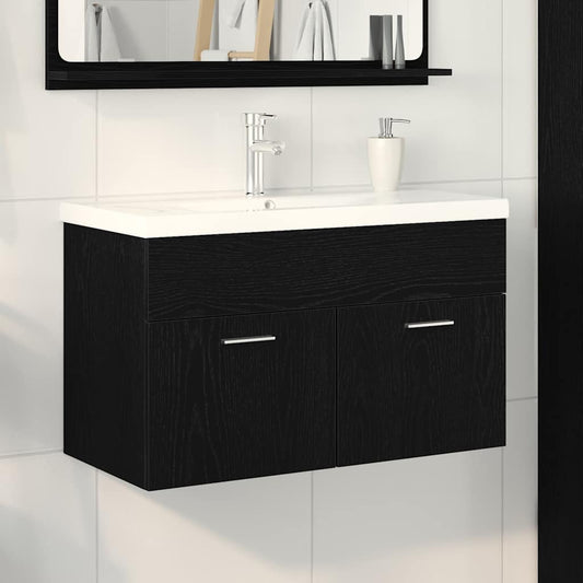 Vaskeskab Med Dør Sort Eg 80 X 38.5 X 46 Cm Konstrueret Træ - Hovedbillede
