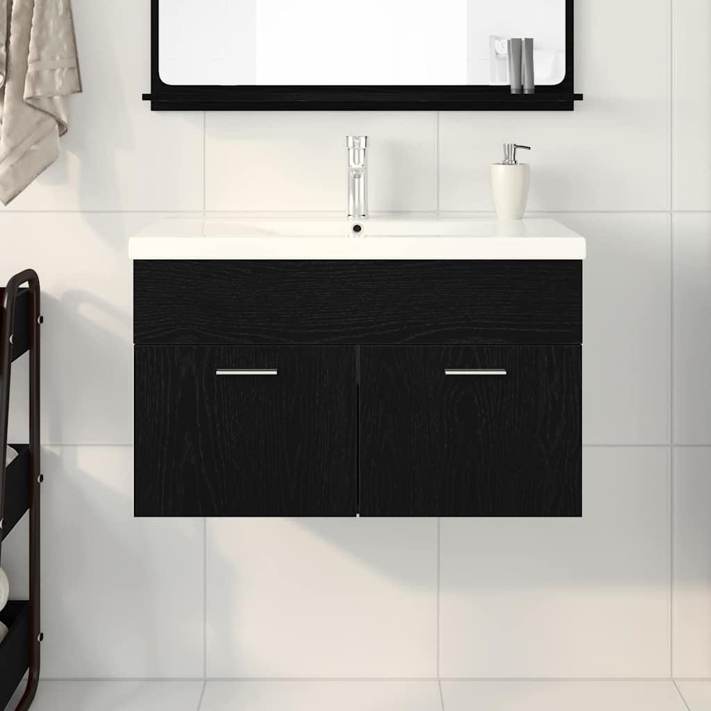 Vaskeskab Med Dør Sort Eg 80 X 38.5 X 46 Cm Konstrueret Træ - Billede 4