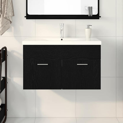 Vaskeskab Med Dør Sort Eg 80 X 38.5 X 46 Cm Konstrueret Træ - Billede 4