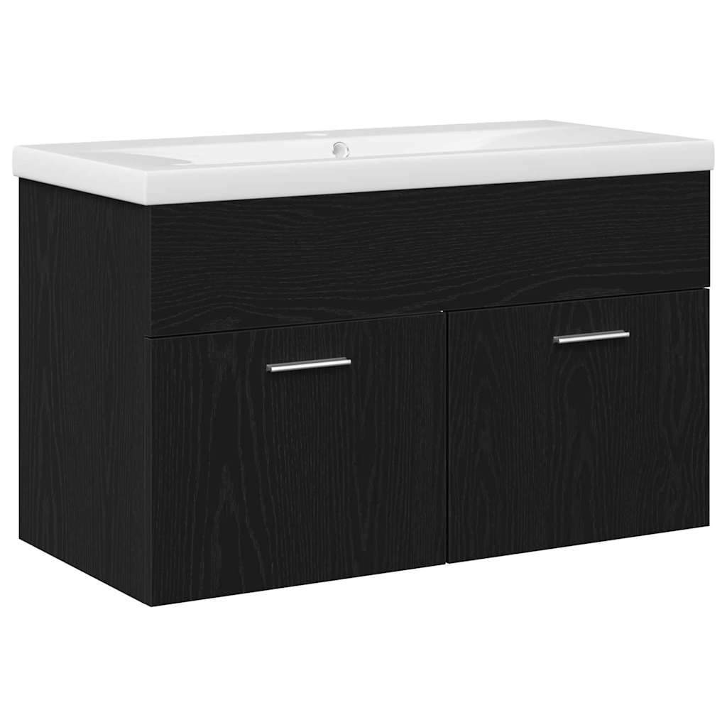 Vaskeskab Med Dør Sort Eg 80 X 38.5 X 46 Cm Konstrueret Træ - Billede 2