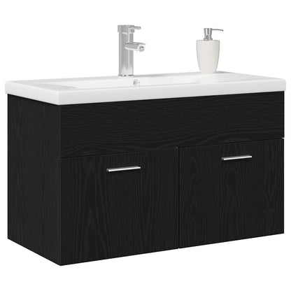 Vaskeskab Med Dør Sort Eg 80 X 38.5 X 46 Cm Konstrueret Træ - Billede 3