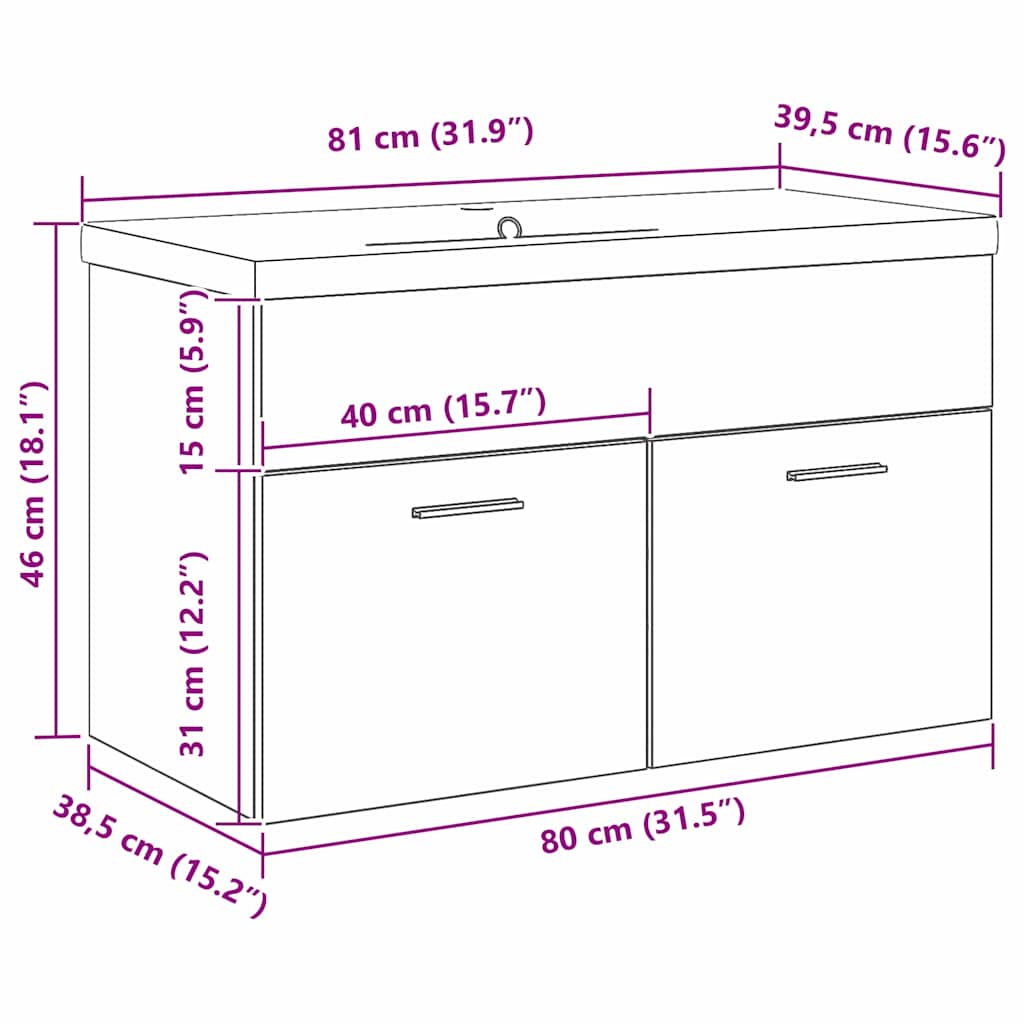 Vaskeskab Med Dør Sort Eg 80 X 38.5 X 46 Cm Konstrueret Træ - Billede 11