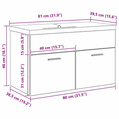 Vaskeskab Med Dør Sort Eg 80 X 38.5 X 46 Cm Konstrueret Træ - Billede 11