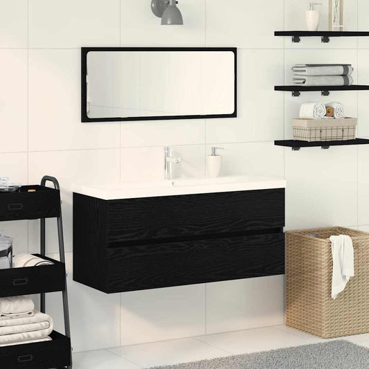 Vaskeskab Vægmonteret Sort Eg 100 X 39 X 62 Cm Konstrueret Træ - Hovedbillede