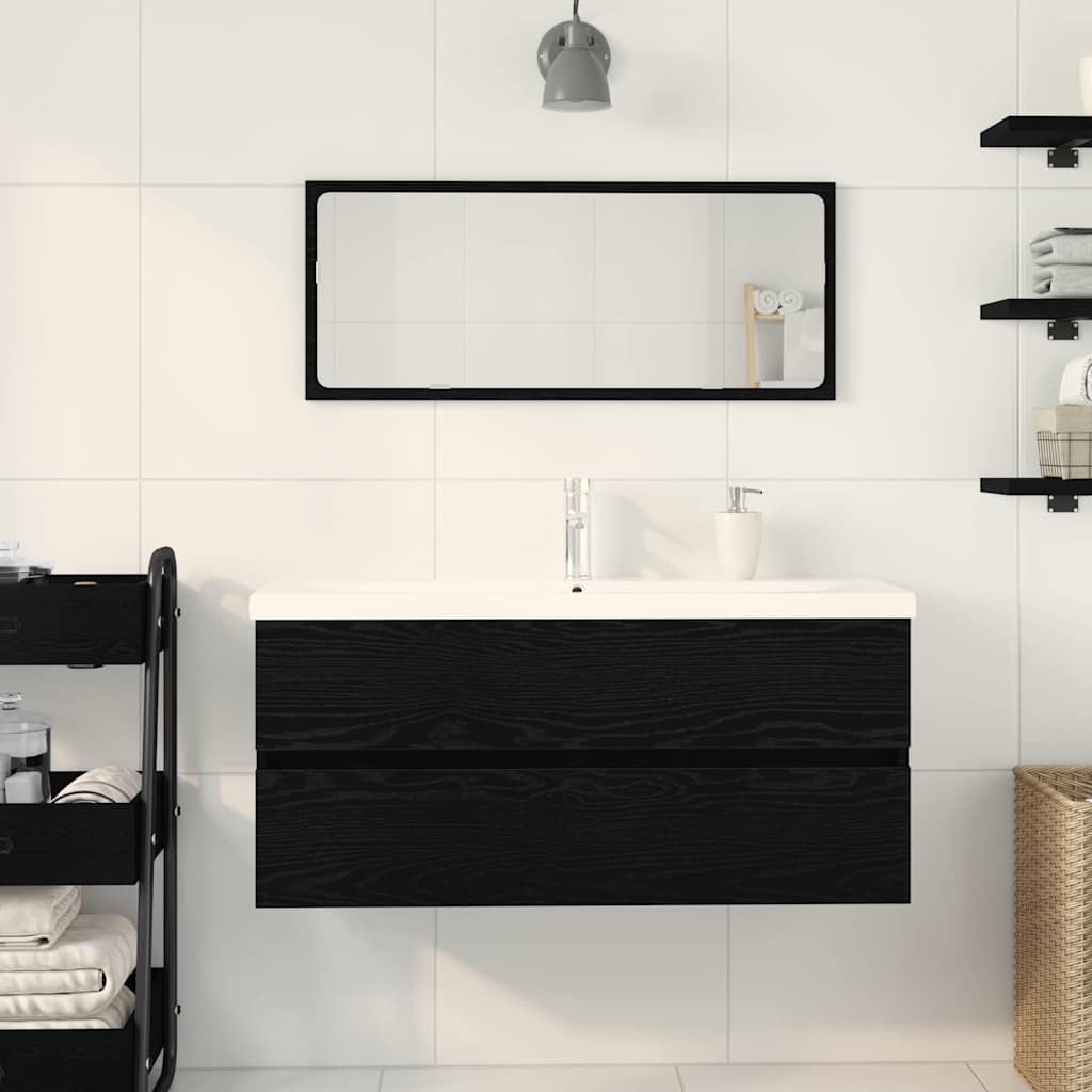 Vaskeskab Vægmonteret Sort Eg 100 X 39 X 62 Cm Konstrueret Træ - Billede 4