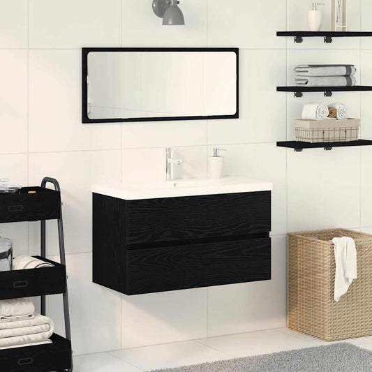Vaskeskab Vægmonteret Sort Eg 80 X 39 X 62 Cm Konstrueret Træ - Hovedbillede