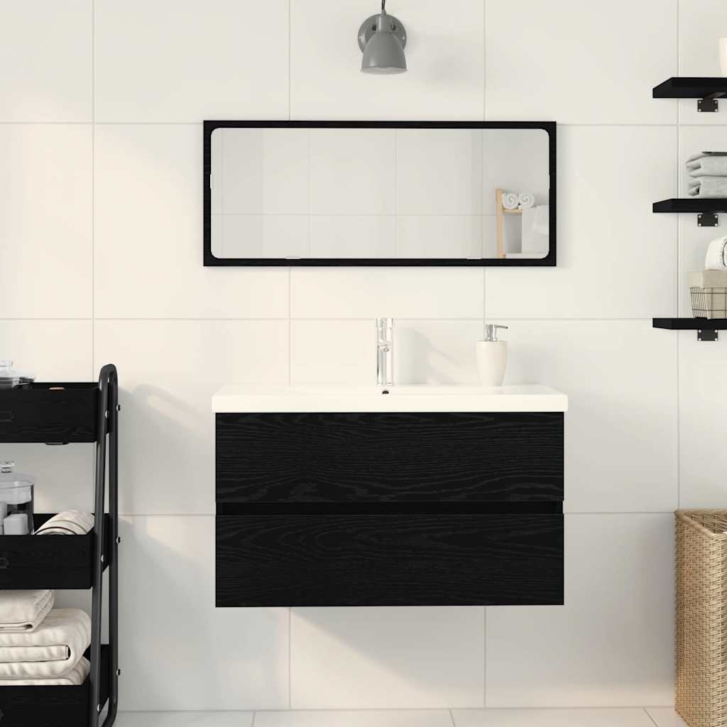 Vaskeskab Vægmonteret Sort Eg 80 X 39 X 62 Cm Konstrueret Træ - Billede 4