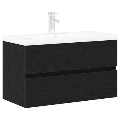 Vaskeskab Vægmonteret Sort Eg 80 X 39 X 62 Cm Konstrueret Træ - Billede 2