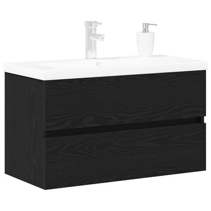 Vaskeskab Vægmonteret Sort Eg 80 X 39 X 62 Cm Konstrueret Træ - Billede 3