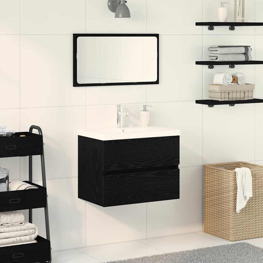 Vaskeskab Vægmonteret Sort Eg 60 X 39 X 62 Cm Konstrueret Træ - Hovedbillede