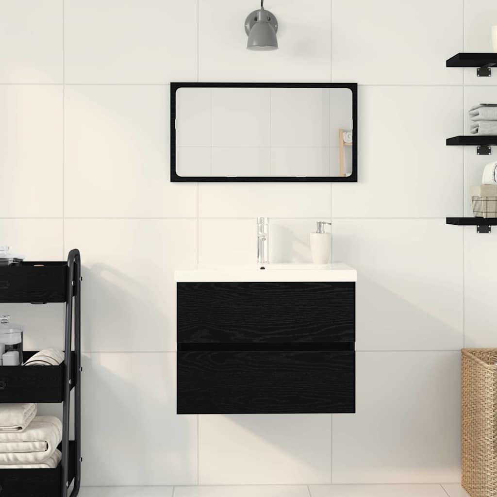 Vaskeskab Vægmonteret Sort Eg 60 X 39 X 62 Cm Konstrueret Træ - Billede 4