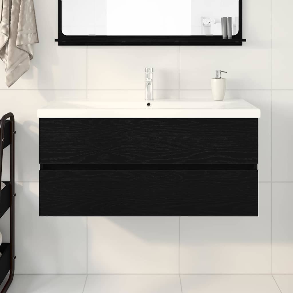 Vaskeskab Vægmonteret Sort Eg 100 X 39 X 62 Cm Konstrueret Træ - Billede 4