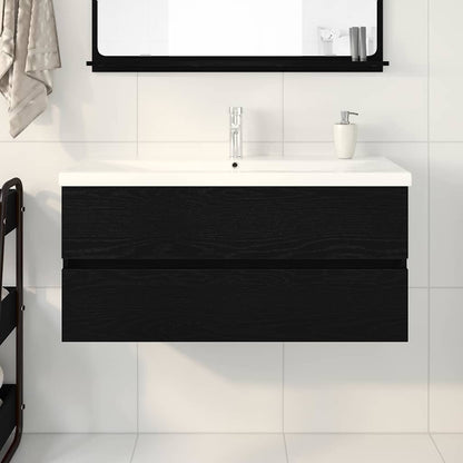 Vaskeskab Vægmonteret Sort Eg 100 X 39 X 62 Cm Konstrueret Træ - Billede 4