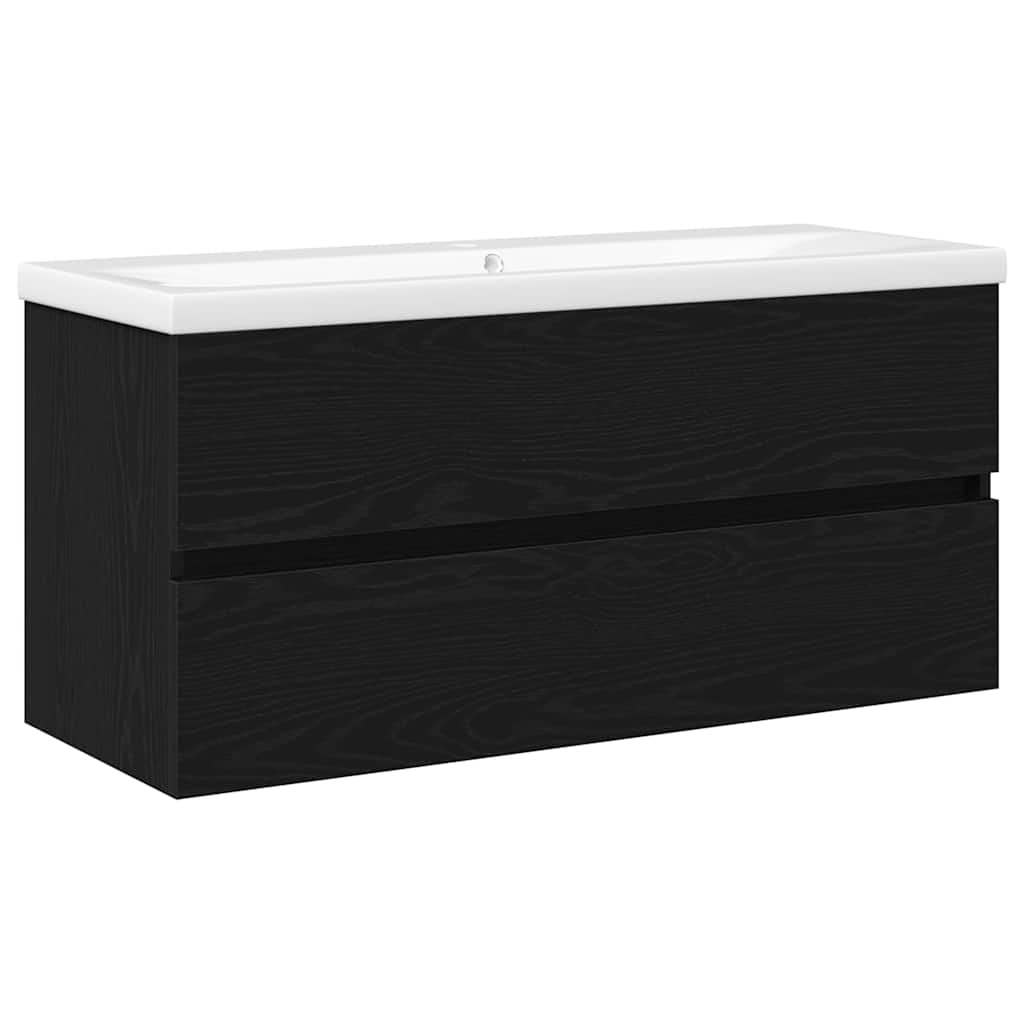 Vaskeskab Vægmonteret Sort Eg 100 X 39 X 62 Cm Konstrueret Træ - Billede 2