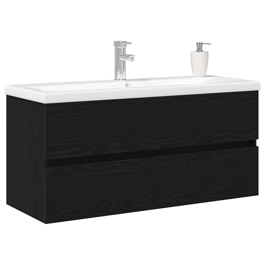 Vaskeskab Vægmonteret Sort Eg 100 X 39 X 62 Cm Konstrueret Træ - Billede 3