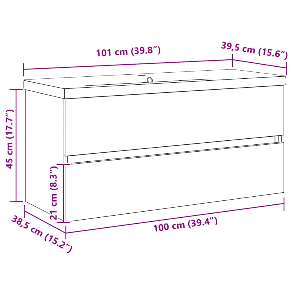Vaskeskab Vægmonteret Sort Eg 100 X 39 X 62 Cm Konstrueret Træ - Billede 11