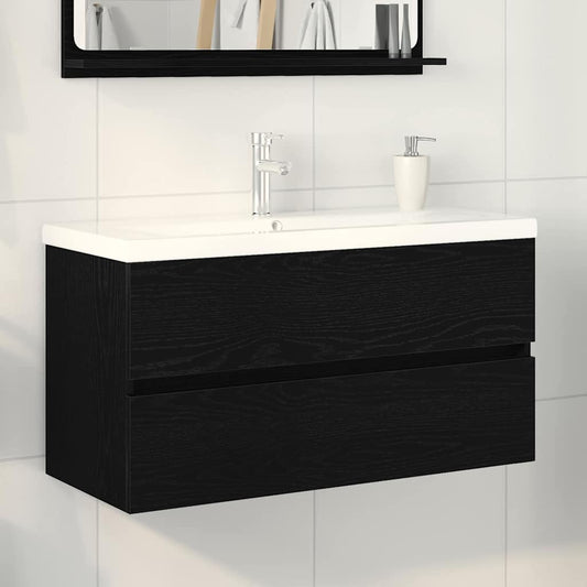 Vaskeskab Vægmonteret Sort Eg 90 X 39 X 62 Cm Konstrueret Træ - Hovedbillede