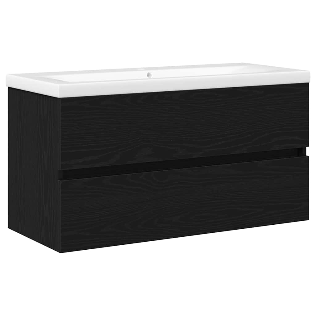 Vaskeskab Vægmonteret Sort Eg 90 X 39 X 62 Cm Konstrueret Træ - Billede 2