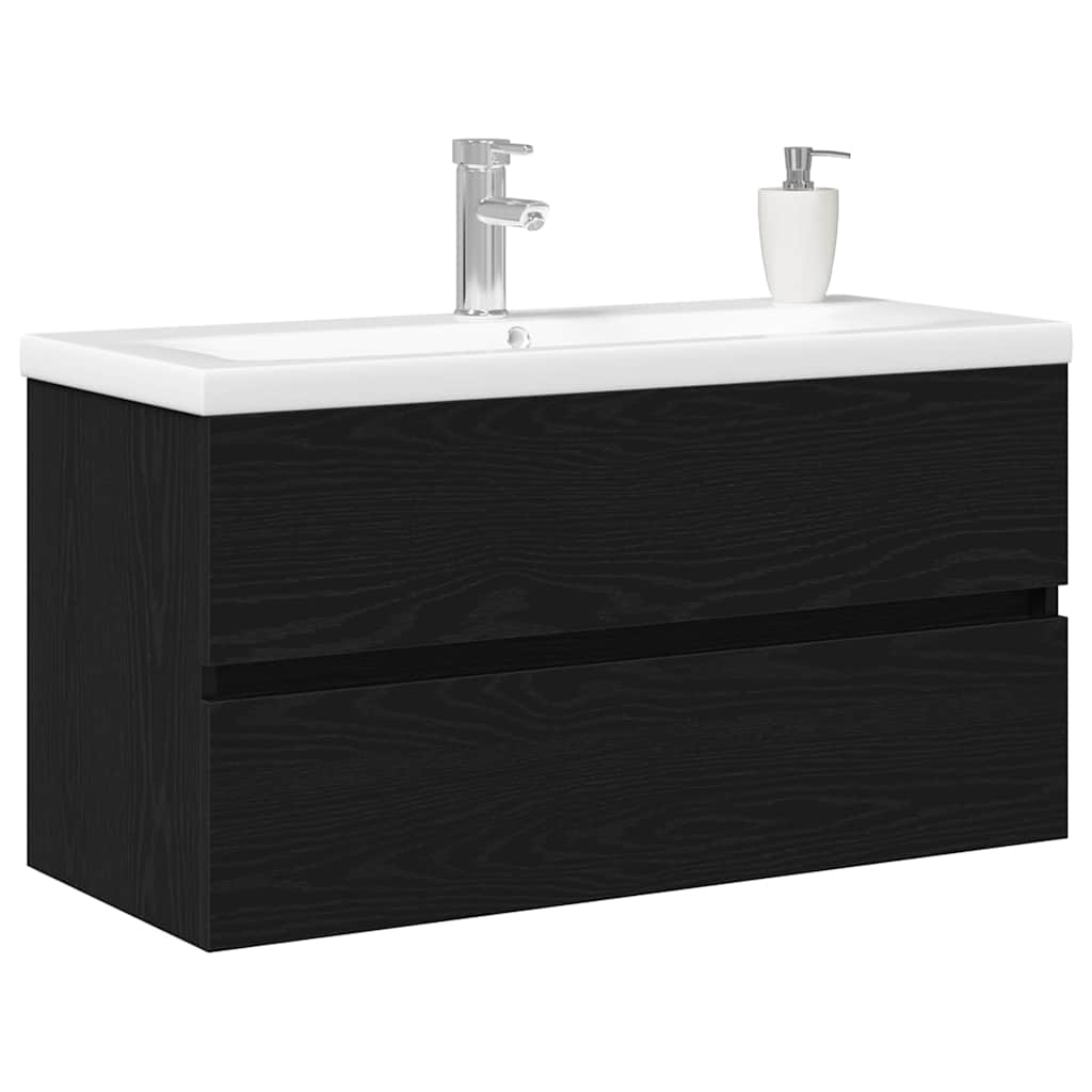 Vaskeskab Vægmonteret Sort Eg 90 X 39 X 62 Cm Konstrueret Træ - Billede 3