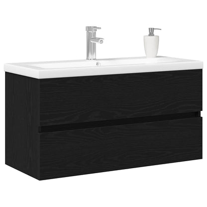Vaskeskab Vægmonteret Sort Eg 90 X 39 X 62 Cm Konstrueret Træ - Billede 3
