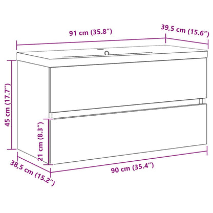 Vaskeskab Vægmonteret Sort Eg 90 X 39 X 62 Cm Konstrueret Træ - Billede 11
