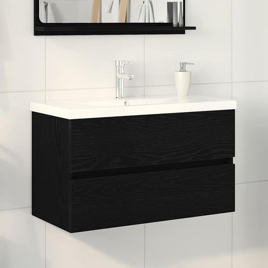 Vaskeskab Vægmonteret Sort Eg 80 X 39 X 62 Cm Konstrueret Træ - Hovedbillede