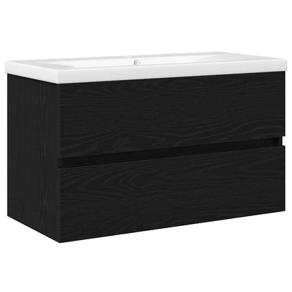 Vaskeskab Vægmonteret Sort Eg 80 X 39 X 62 Cm Konstrueret Træ - Billede 2