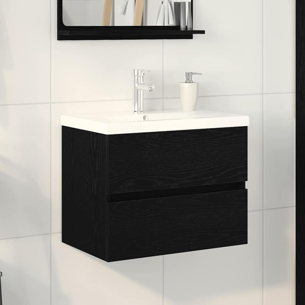 Vaskeskab Vægmonteret Sort Eg 60 X 39 X 62 Cm Konstrueret Træ - Hovedbillede